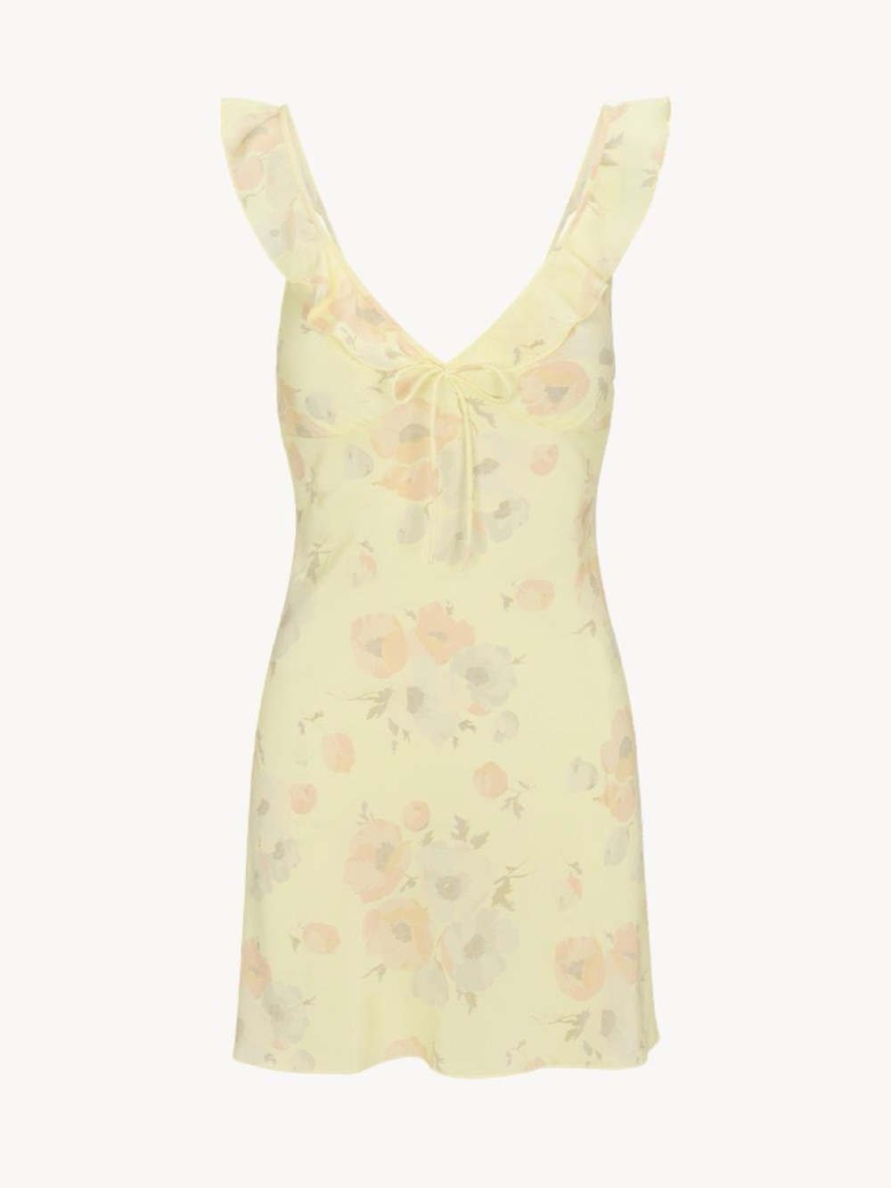 Floral Ruffle V-Neck Slip Dress - Pale Yellow
